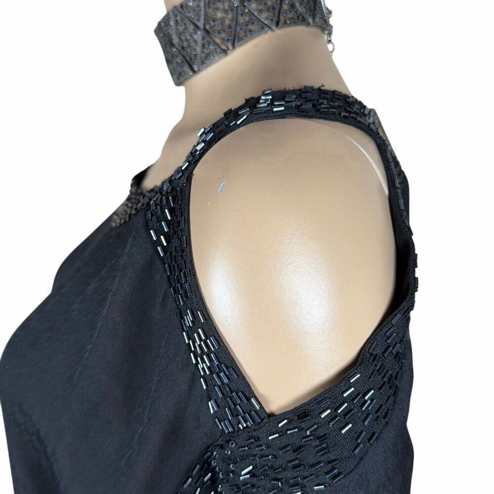 NWT Nina Ricci Black Silk Georgette Beaded Cold Shoulder Maxi Gown Dress FR 44 U - Picture 4 of 16
